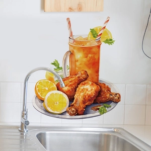 Stickers muraux cuisine en PVC auto-adhésif avec illustration poulet frit et thé glacé