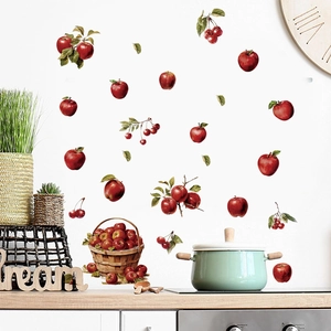 Kitchen wall stickers featuring red apples, cherries, and fruit basket for home decor