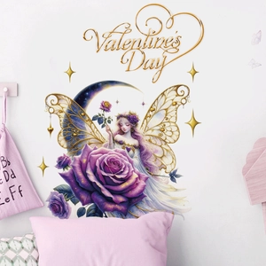 Valentine's Day Flower Fairy Wall Stickers PVC Removable Butterfly Rose Decals For Bedroom Living Room Romantic Home Decor