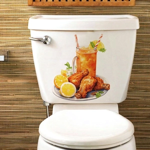 Sticker de toilette en PVC autocollant avec motifs de poulet frit et de jus d'orange frais