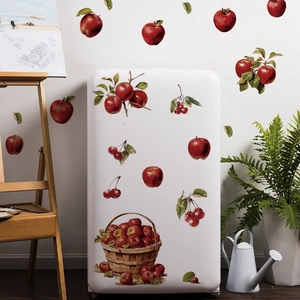 Realistic fruit basket and apple wall stickers for kitchen fridge home decoration