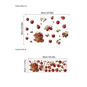Self-adhesive red apple and cherry fruit basket wall decals for kitchen decor