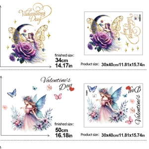 Self-adhesive flower fairy wall stickers featuring purple roses and butterflies for decor