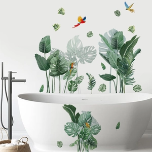 Stickers Muraux Tropicaux Monstera Feuille de Palmier Perroquet Autocollants Amovibles PVC Décalcomanies pour Salon Salle de Bain