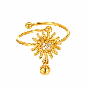 18K Gold Plated Stainless Steel Adjustable Open Ring For Women Animal Sun Star Bee Owl Snail Chili Charm Fashion Jewelry