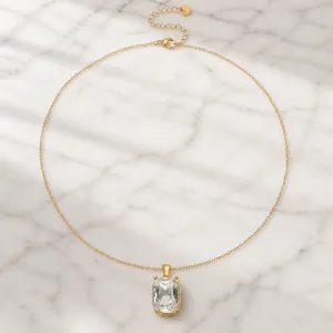 Luxus 18K Vergoldet Edelstahl Quadratischer Zirkonia Anhänger Halskette Für Damen Mode Elegant Lange Kristall Stein Schmuck