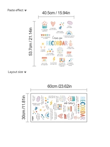Spanish motivational wall stickers with heart and rainbow illustrations for home decor