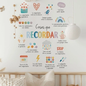 Spanish English Inspirational Quotes Wall Stickers PVC Removable Self Adhesive Decals Rocket Rainbow Patterns For Kids Room Bedroom Classroom Decor