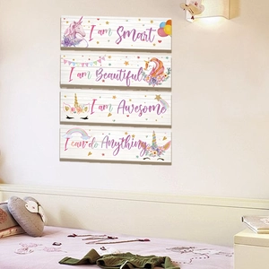 Set of 4 unicorn inspirational wooden wall plaques for kids bedroom home decoration