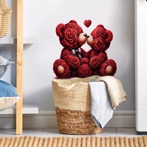Romantic Valentine red rose bear wall sticker for bathroom and home decor