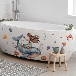 Nautical mermaid and whale wall stickers for bathroom bathtub decoration mural