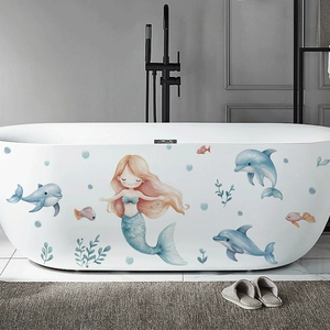 Stickers muraux imperméables sirène et dauphin pour décoration de baignoire