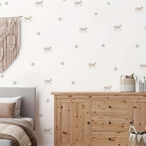 Nordic Style Rocking Horse Stars Wall Stickers Removable Self-Adhesive PVC Decals For Kids Nursery Living Room Home Decor