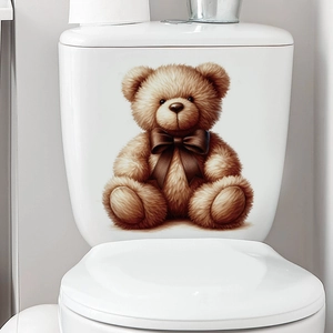 3D Brown Teddy Bear Toilet Sticker Waterproof Removable PVC Self Adhesive Wall Decal For Bathroom Cartoon Bear Ornament