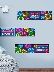 Detail of neon sport wall stickers featuring betting icons for living room decor