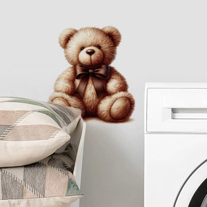 Brown teddy bear wall sticker, waterproof 3D self-adhesive decor for bathroom and home
