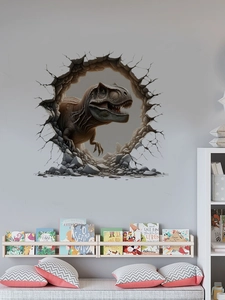 Macro detail of a 3D broken wall dinosaur wall sticker showing realistic skin texture