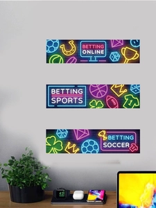 Detailed neon betting wall stickers set featuring sports and soccer casino themes