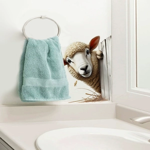 Self-adhesive 3D cute sheep wall sticker with realistic texture for bathroom decor