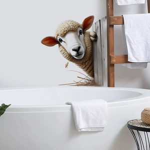 3D realistic white sheep wall sticker for living room bathroom with self-adhesive design