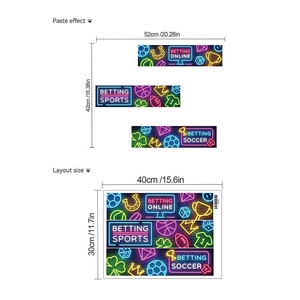 Neon sports wall decal set featuring betting soccer and basketball themes in PVC material