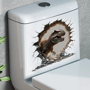 3D dinosaur wall sticker with realistic T-Rex breaking through stone for toilet decor
