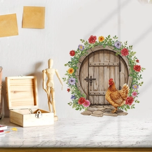 Easter floral wooden door and chicken removable self-adhesive wall decal for home decor