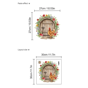 Easter floral rooster wooden door wall sticker with layout and paste effect dimensions