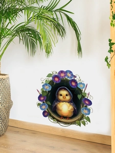 Detailed 3D wall sticker featuring a cute duck in a cape holding a glowing egg with flowers