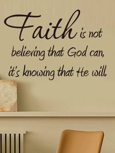 Detailed view of black PVC Faith wall sticker quote in a modern home interior setting