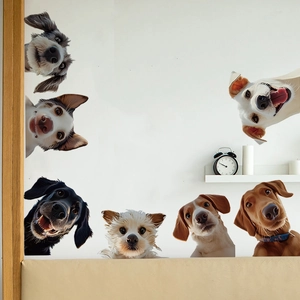 Set di 6 adesivi murali 3D realistici con teste di cani per decorazioni casa
