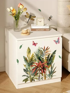 Detailed tropical plant wall stickers with palm leaves, butterflies and dragonflies
