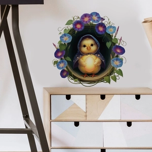 Cute duck wall sticker with morning glory wreath and cape for cozy room decoration