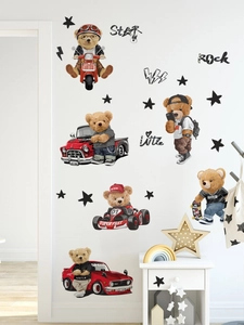 Detail of cartoon bear wall stickers with stars for nursery decoration and wall art