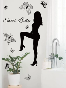 Detail of Sweet Lady wall sticker featuring a female silhouette and flying butterflies