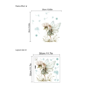 Self-adhesive flower fairy wall sticker with dandelions, layout size 30x30cm for home decor