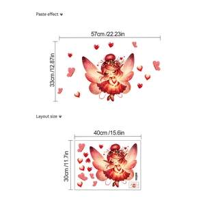 Adesivo murale fata dei fiori rossa con cuori, decorazione adesiva per soggiorno e camera