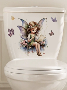 Detailed view of floral fairy and butterfly wall stickers on a white surface