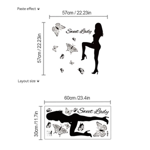 Sexy girl silhouette with butterflies wall decal Sweet Lady self-adhesive wall art decor