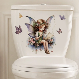 Cartoon Fairy Girl Butterfly Wall Sticker Waterproof Self Adhesive Removable PVC Toilet Sticker For Bathroom Home Decor