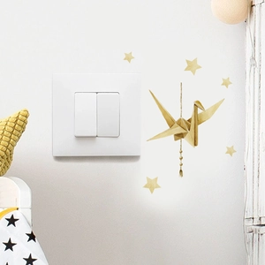 Golden origami crane and stars wall stickers for modern home decor and switch decoration