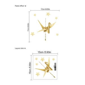 Golden origami paper crane wall sticker with star decals for home switch decoration