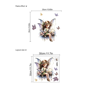 Self-adhesive fairy girl wall sticker with butterflies and pink flowers for home decor