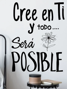 Spanish wall sticker 'Cree en Ti y todo será POSIBLE' with flower decor on bedroom wall