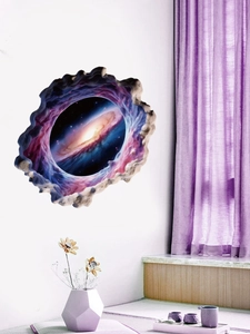 3D broken wall sticker featuring a vibrant galaxy nebula for modern home wall decoration