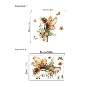 Self-adhesive forest elf girl wall sticker with butterflies and flowers for home decor