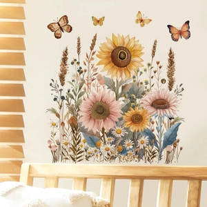 Sunflower Butterfly Wall Sticker Waterproof PVC Removable Mural For Bathroom Toilet Living Room Bedroom Home Decoration