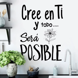 Spanish Inspirational Quote Wall Decal Cree En Ti Y Todo Sera Posible PVC Removable Motivational Lettering Flower Wall Sticker