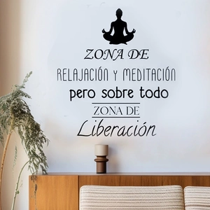 Meditation wall decal with a silhouette and Spanish motivational text for home decor
