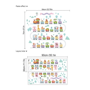 Alphabet animal train wall sticker for kids rooms showing layouts and dimensions